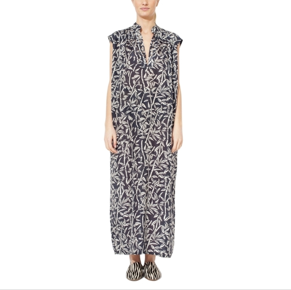 Roseanna Paris Bamboo Sz L Navy Blue 100% Silk Maxi Dress